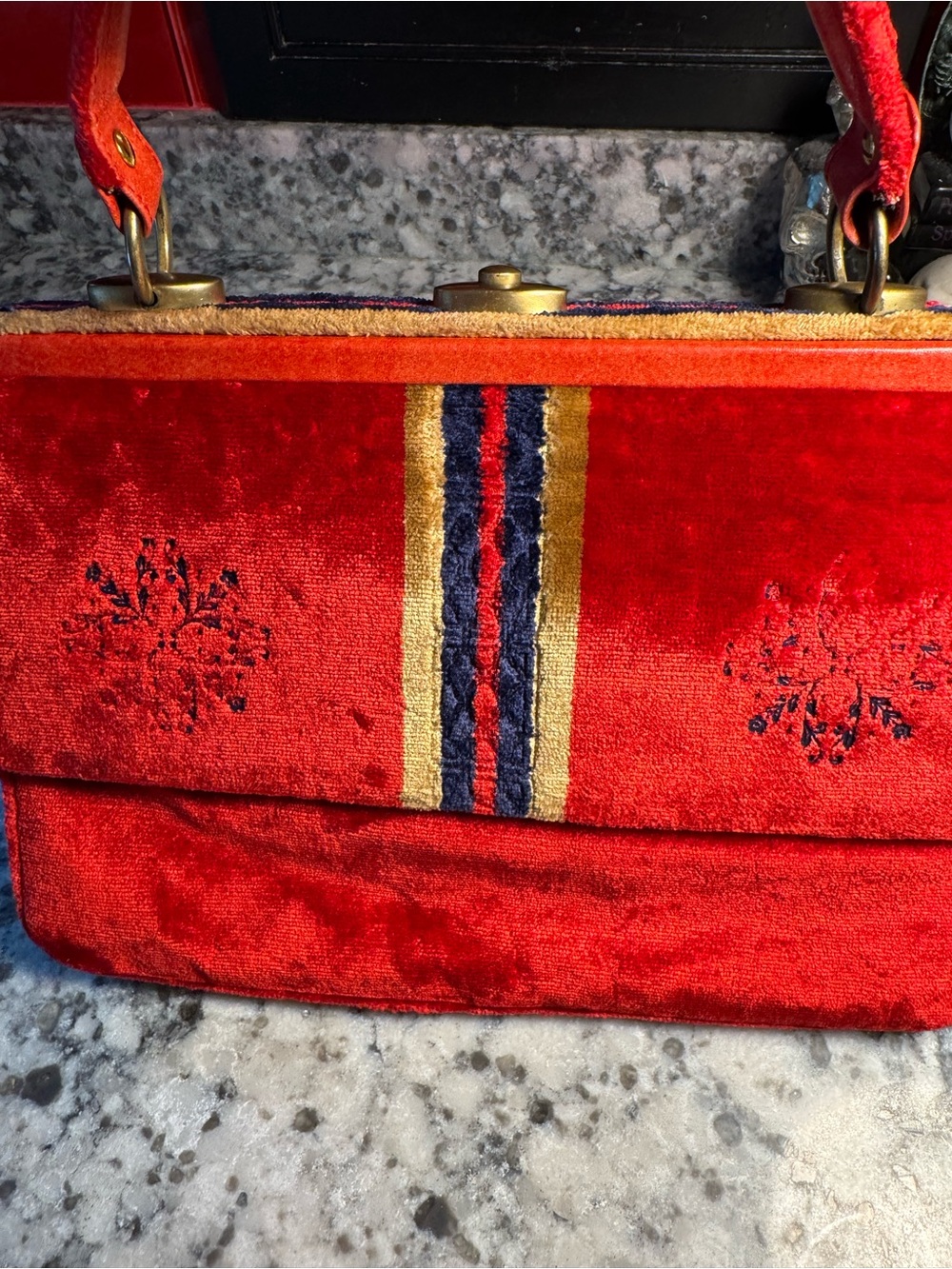 Vintage Chimas Velvet Red Embroidered Handbag